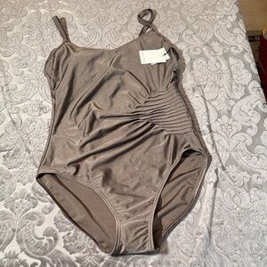 NWT Calvin Klein Metallic Brown shirred side women’s 1 pc swim suit sz 14